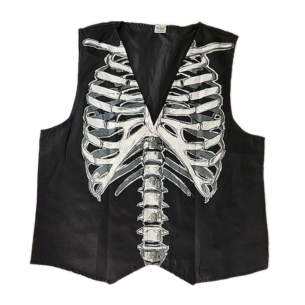 Spirit L/XL‎ Men's Skeleton Vest Black Metal Skull Buttons Costume Fantasy NWOT